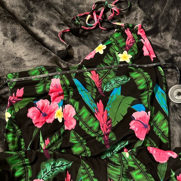 Colleen Lopez Halter Dress Vibrant Hibiscus Rayon Spandex Knee Length Large - Picture 12 of 13